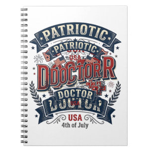 Patriotischer Arzt 4. Juli Vintage-Shirt-Design_ Notizblock