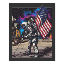 Patriotischer Astronaut mit amerikanischer Flagge Fotodruck