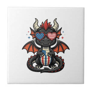 Patriotischer Baby-Drache Vintage-Vektor-Shirt-Des Fliese
