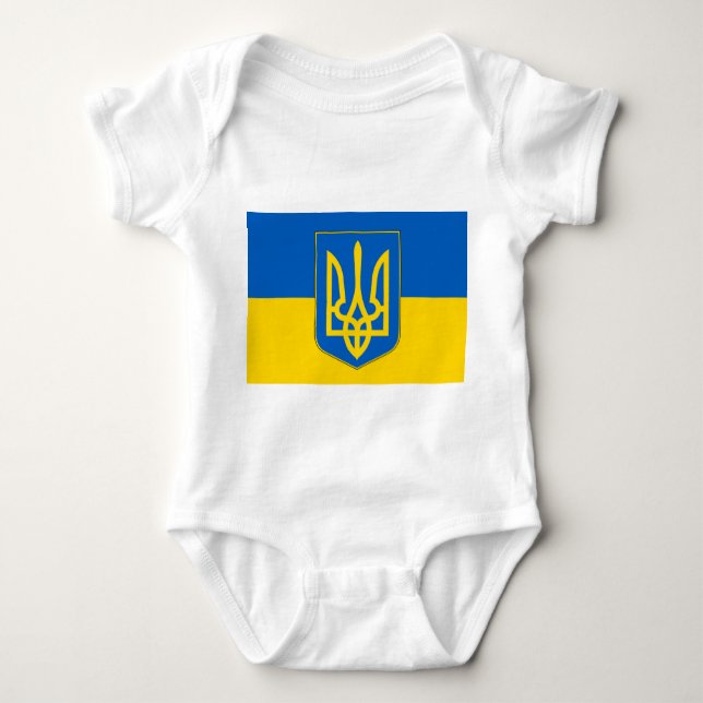 Patriotischer Babybodyanzug mit Flagge Ukraine Baby Strampler (Vorderseite)