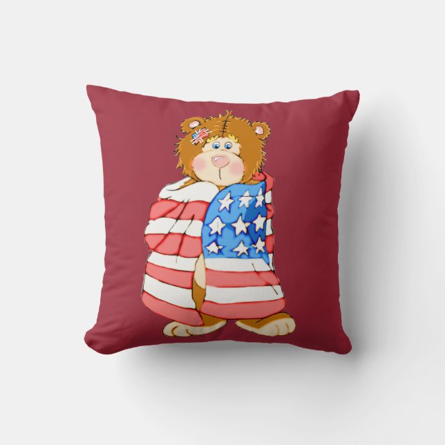 Patriotischer Bär mit Flag Square Throw Kissen (Vorderseite)