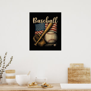 Patriotischer Baseball-Amerikanische-Flagge Vintag Poster