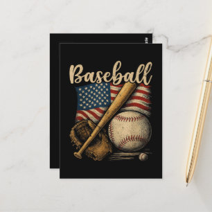 Patriotischer Baseball-Amerikanische-Flagge Vintag Postkarte