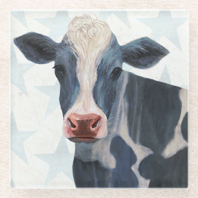 Patriotischer Bauernhof - Kuh Glasuntersetzer (Vorderseite)