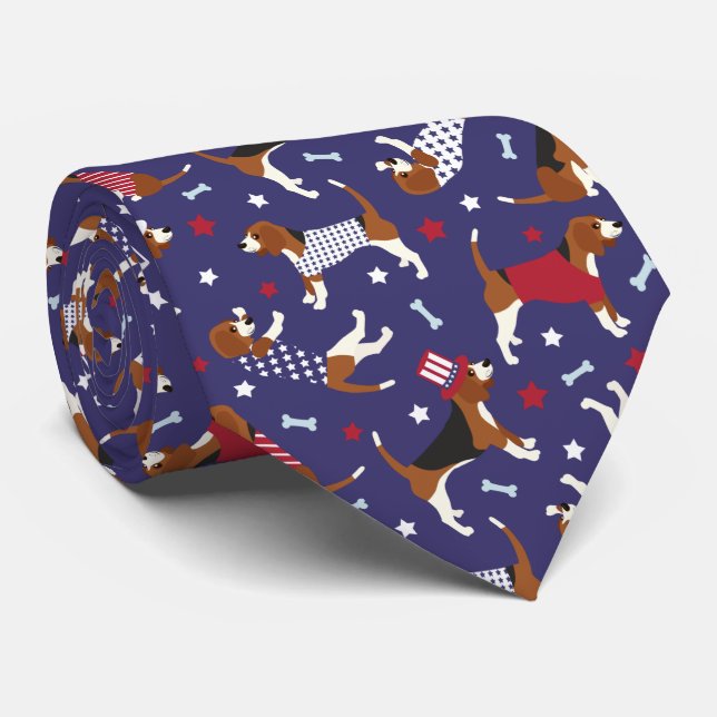 Patriotischer Beagle Dog Pattern Neck Tie Krawatte (Gerollt)