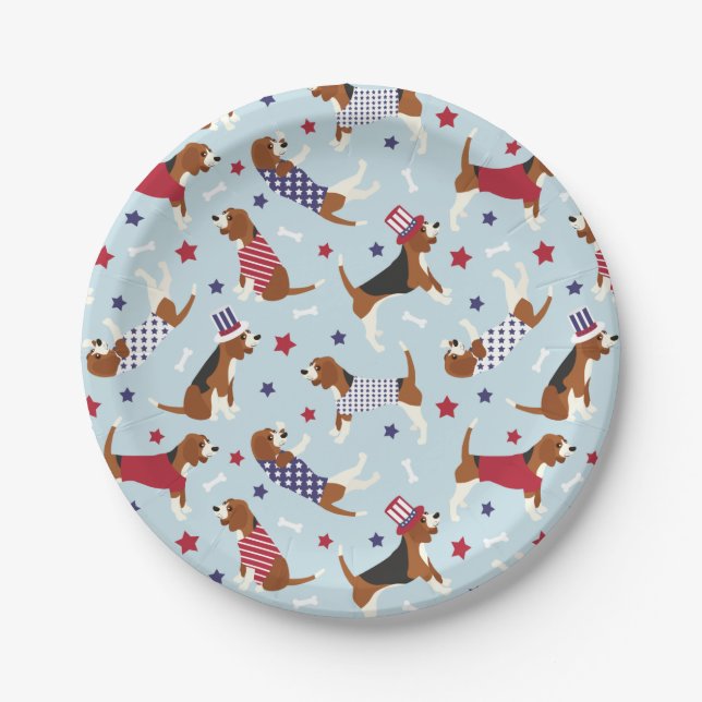 Patriotischer Beagle Dog Pattern Pappteller (Vorderseite)