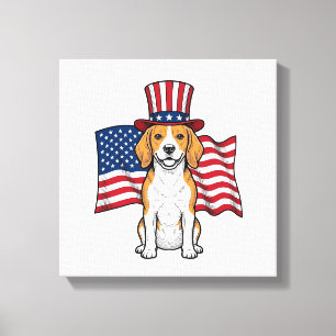 Patriotischer Beagle-Hund-Flagge Vintage-Gravur-De Leinwanddruck