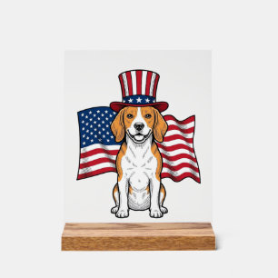 Patriotischer Beagle-Hund-Flagge Vintage-Stich-Des Acrylschild