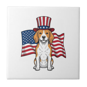 Patriotischer Beagle-Hund-Flagge Vintage-Stich-Des Fliese