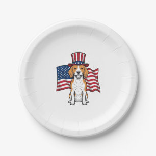 Patriotischer Beagle-Hund-Flagge Vintage-Stich-Des Pappteller