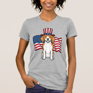 Patriotischer Beagle-Hund-Flagge Vintage-Stich-Des T-Shirt