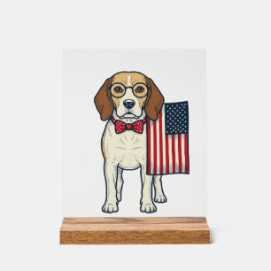 Patriotischer Beagle mit Flagge Vintage-Vektor-Art Acrylschild
