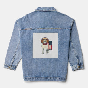 Patriotischer Beagle mit Flagge Vintage-Vektor-Art Jeansjacke