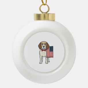 Patriotischer Beagle mit Flagge Vintage-Vektor-Art Keramik Kugel-Ornament