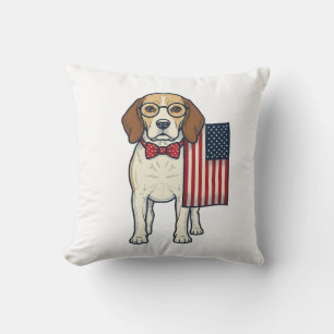 Patriotischer Beagle mit Flagge Vintage-Vektor-Art Kissen