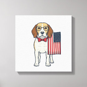 Patriotischer Beagle mit Flagge Vintage-Vektor-Art Leinwanddruck
