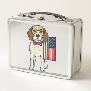 Patriotischer Beagle mit Flagge Vintage-Vektor-Art Metall Brotdose