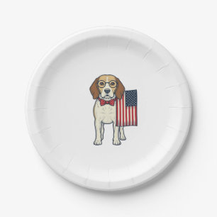 Patriotischer Beagle mit Flagge Vintage-Vektor-Art Pappteller