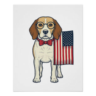 Patriotischer Beagle mit Flagge Vintage-Vektor-Art Poster