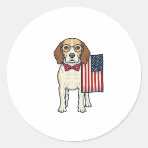 Patriotischer Beagle mit Flagge Vintage-Vektor-Art Runder Aufkleber