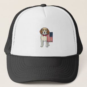 Patriotischer Beagle mit Flagge Vintage-Vektor-Art Truckerkappe