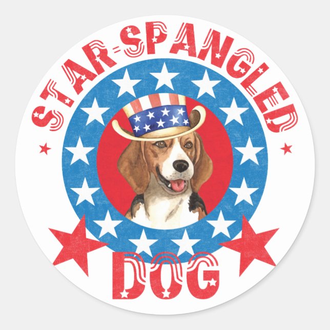 Patriotischer Beagle Runder Aufkleber (Vorderseite)