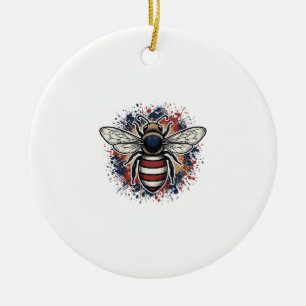 Patriotischer Biene Vintage-Stich Vektor Design_1 Keramik Ornament