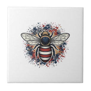 Patriotischer Bienen-Vintage-Stich-Vektordesign_1 Fliese