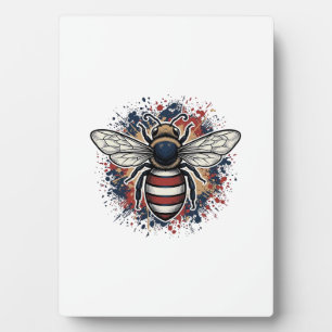 Patriotischer Bienen-Vintage-Stich-Vektordesign_1 Fotoplatte