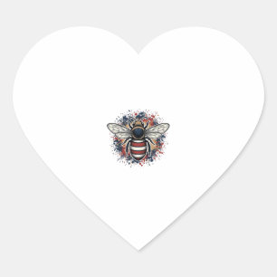 Patriotischer Bienen-Vintage-Stich-Vektordesign_1 Herz-Aufkleber