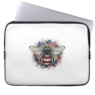 Patriotischer Bienen-Vintage-Stich-Vektordesign_1 Laptopschutzhülle