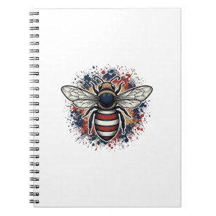 Patriotischer Bienen-Vintage-Stich-Vektordesign_1 Notizblock