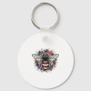 Patriotischer Bienen-Vintage-Stich-Vektordesign_1 Schlüsselanhänger