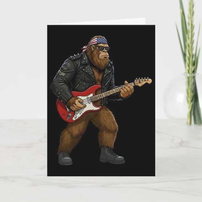 Patriotischer Bigfoot spielt Gitarre 4. Juli Ameri Karte (Vorderseite)