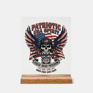 Patriotischer Biker-Totenkopf-Biker-Straßenfreihei Acrylschild