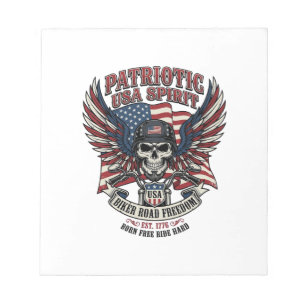 Patriotischer Biker-Totenkopf-Biker-Straßenfreihei Notizblock