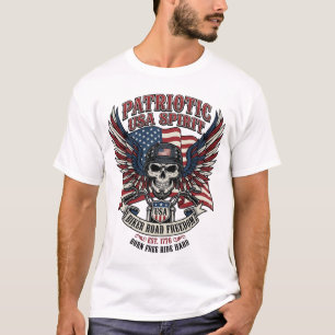 Patriotischer Biker-Totenkopf-Biker-Straßenfreihei T-Shirt
