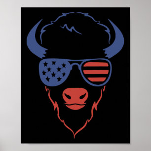 Patriotischer Bison 4. Juli USA Amerikanische Flag Poster