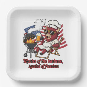 Patriotischer Bison BBQ Meister USA-Flagge Pappteller