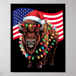 Patriotischer Bison Büffel Weihnachten USA-Flagge  Poster