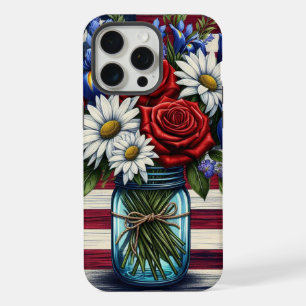 Patriotischer, blumengestresster Amerikaner iPhone 15 Pro Max Hülle