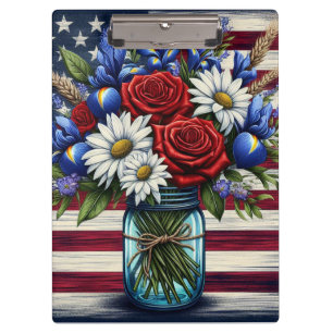 Patriotischer, blumengestresster Amerikaner Klemmbrett