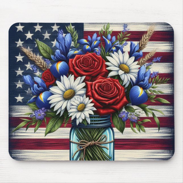 Patriotischer, blumengestresster Amerikaner Mousepad (Vorne)