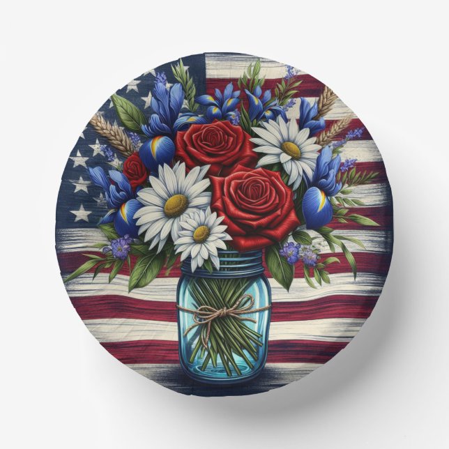 Patriotischer, blumengestresster Amerikaner Pappteller (Vorderseite)