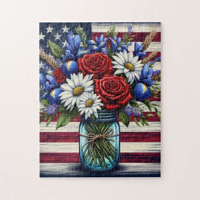Patriotischer, blumengestresster Amerikaner Puzzle (Vertikal)