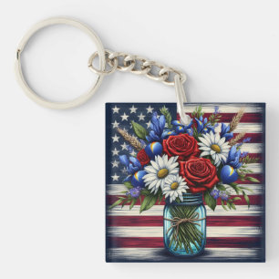 Patriotischer, blumengestresster Amerikaner Schlüsselanhänger