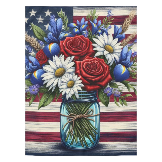 Patriotischer, blumengestresster Amerikaner Tischdecke (Vorderseite)