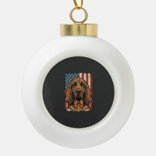 Patriotischer Bluthund Hund Amerikanische Flagge K Keramik Kugel-Ornament