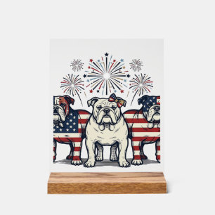 Patriotischer Bulldog-Feuerwerk-Vintage-Stich-Desi Acrylschild