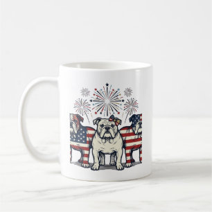 Patriotischer Bulldog-Feuerwerk-Vintage-Stich-Desi Kaffeetasse